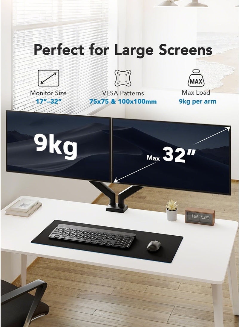 جميسون حامل مكتبي لشاشتين، ذراع زنبركي غازي لشاشات من 17 إلى 32 بوصة، حركة دوران وإمالة كاملة، سعة تحميل من 2 إلى 9 كجم لكل شاشة، ذراع شاشة كمبيوتر موفر للمساحة، متوافق مع معيار VESA 75/100 - Image 2